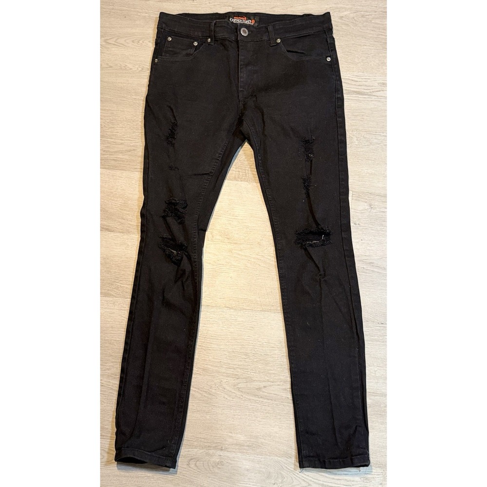 Copper Rivet Slim Fit Jeans Men's Size 34x32 Black Distressed Stretch Streetwear